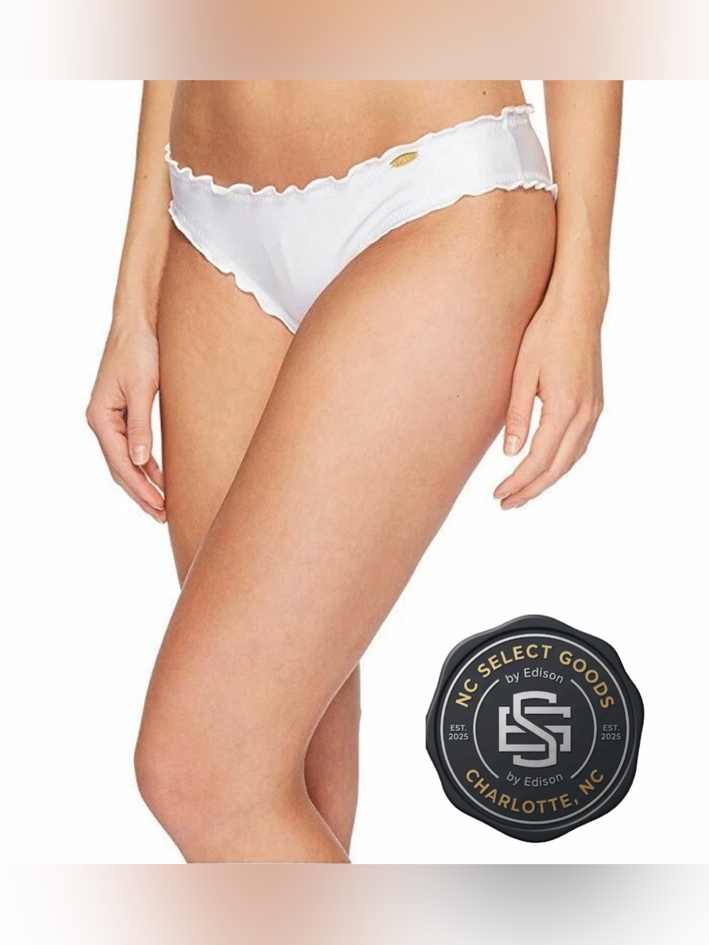 Luli Fama L176521 White Cosita Buena Wavey Full Bikini Bottom Women's Size Small
